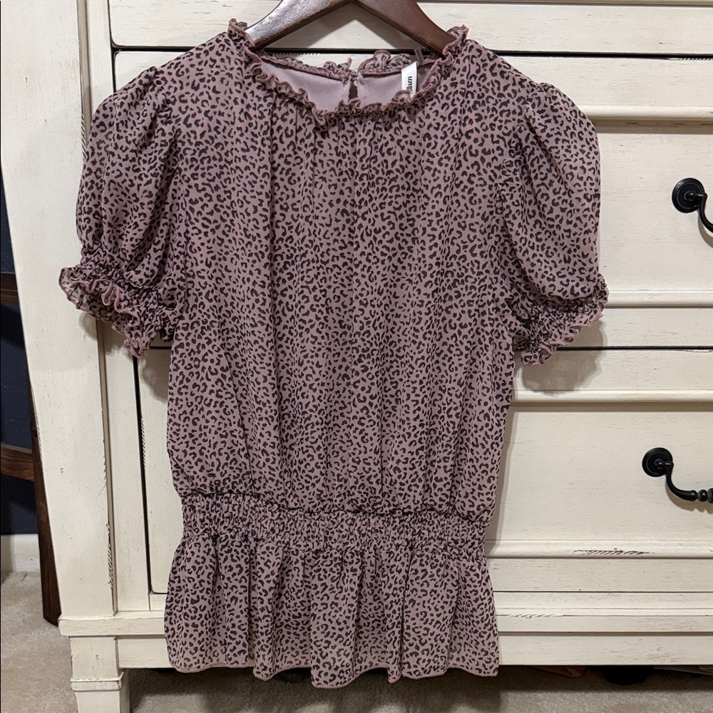 glam Mauve Leopard Ruffle Peplum Blouse